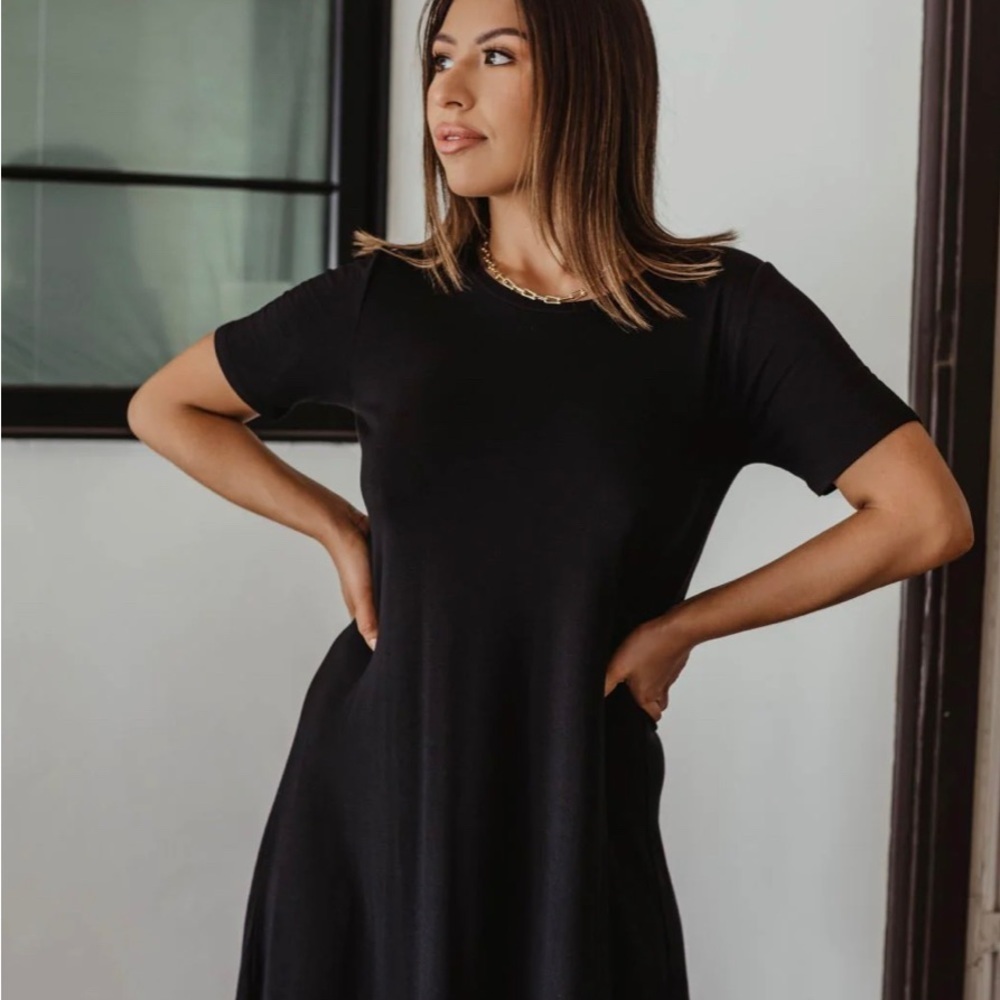Veronica M Black Jersey T-Shirt Swing Dress Size S - Picture 2 of 4